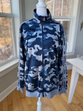Adidas Essentials Blue Gray Camouflage Camo Track Jacket Size Large Unisex